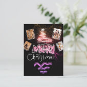 Carte Postale Arbre holographique rose et or personnalisé avec 4 (Debout devant)