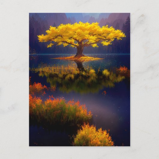 Carte Postale Arbre jaune au milieu du lac (Devant)