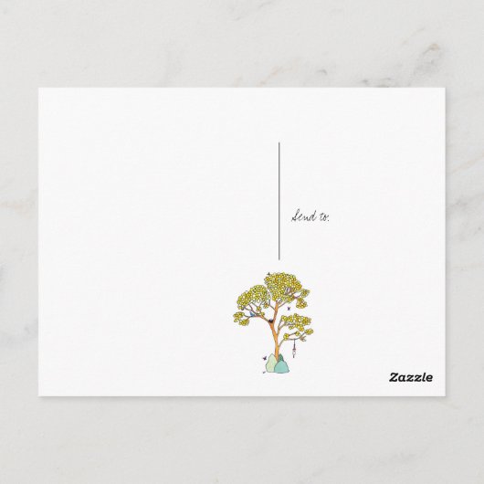 Carte Postale Arbre Jaune aux oiseaux bleus Réflexions et prière (Dos)