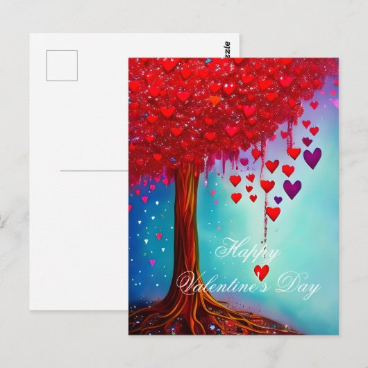 Carte Postale Arbre lumineux de coeurs valentin (Devant / Derrière)