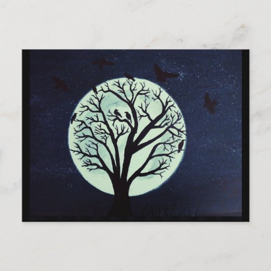 Carte Postale Arbre Lune brillant avec des corbeaux (Devant)