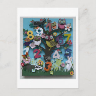Carte Postale Arbre numérique avec chouettes