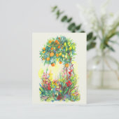 Carte Postale Arbre orange et fleurs aquarelle (Debout devant)