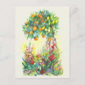 Carte Postale Arbre orange et fleurs aquarelle (Devant)