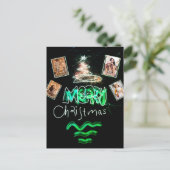 Carte Postale Arbre personnalisé 4 photos paillettes vert émerau (Debout devant)