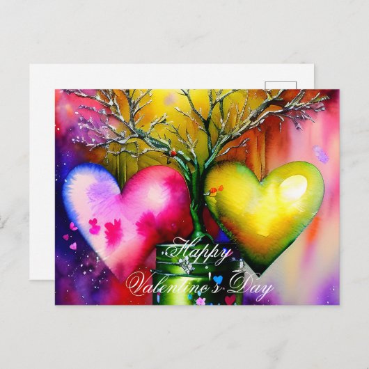 Carte Postale Arbre pointillé et coeur valentin (Devant / Derrière)