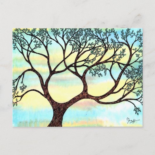 Carte Postale Arbre sur Vellum avec Arrière - plan aquarelle (Devant)