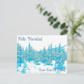 Carte Postale Arbres bleus enneigés - Feliz Navidad (Debout devant)