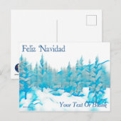Carte Postale Arbres bleus enneigés - Feliz Navidad (Devant / Derrière)