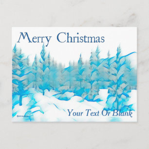 Carte Postale Arbres bleus enneigés - Joyeux Noël