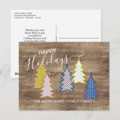 Carte Postale Arbres de Noël Abstraits Rétro sur Fond Bois veiné (Devant / Derrière)