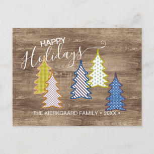 Carte Postale Arbres de Noël Abstraits Rétro sur Fond Bois veiné