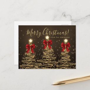 Carte Postale Arbres de Noël élégants de vacances en or avec des