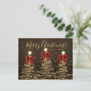 Carte Postale Arbres de Noël élégants de vacances en or avec rub