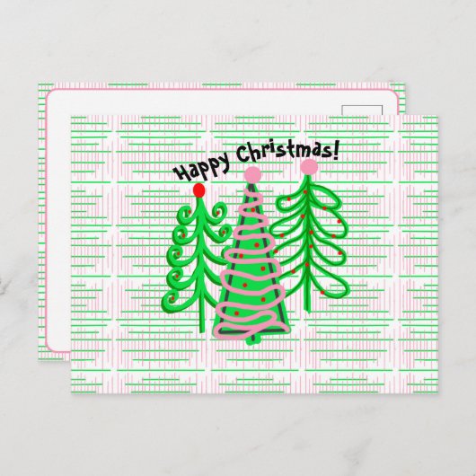 Carte Postale Arbres de Noël rose vert (Devant / Derrière)