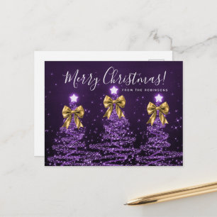 Carte Postale Arbres de Noël violets de vacances élégants Rubans
