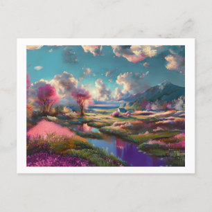 Carte Postale Arbres en fleurs dans le paysage,
