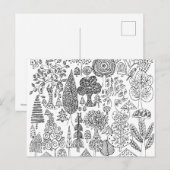 Carte Postale Arbres Main noire et blanche dessinée Illustration (Devant / Derrière)