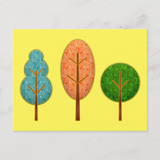 Carte Postale Arbres verts Turquoises oranges avec pointes Jaune (Devant)