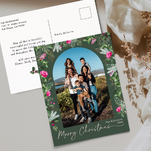 Carte Postale Arc botanique rose vert moderne Joyeux Noël