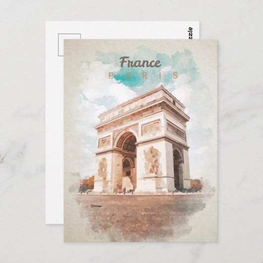 Carte Postale Arc de Triomphe en aquarelle (Devant / Derrière)
