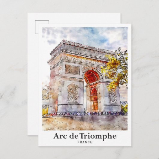 Carte Postale Arc de Triomphe France Art Aquarelle Sketch (Devant / Derrière)