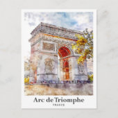 Carte Postale Arc de Triomphe France Art Aquarelle Sketch (Devant)