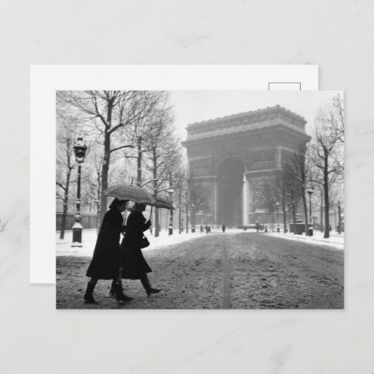 Carte Postale Arc de Triomphe neige - 1940 - Robert Doisneau (Devant / Derrière)