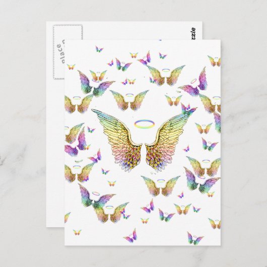 Carte Postale Arc-en-ciel Ange ailes et Halos (Devant / Derrière)