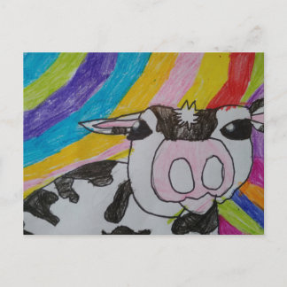 Carte Postale Arc en ciel avec une vache Holstein