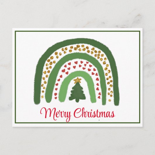 Carte Postale arc-en-ciel de Noël paillettes rouge or vert (Devant)