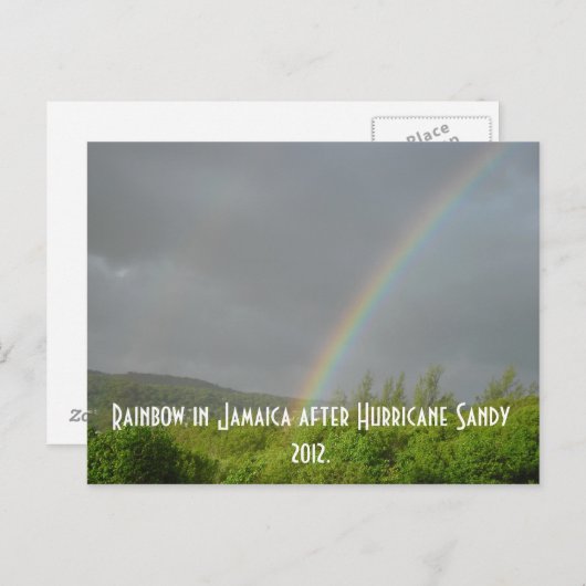 Carte Postale Arc en ciel en Jamaïque après l'ouragan Sandy 2012 (Devant / Derrière)