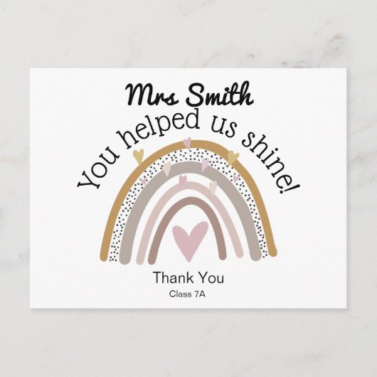 Carte Postale Arc-en-ciel pour cadeau de remerciement à l'enseig (Devant)
