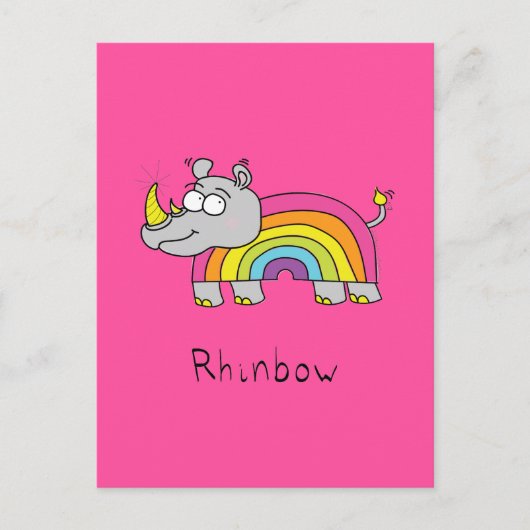Carte postale arc-en-ciel Rhinbow Rhino rose (Devant)