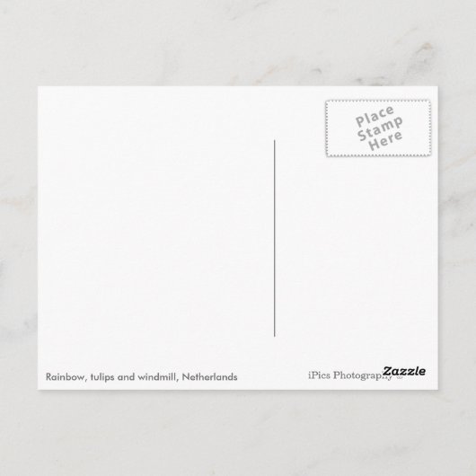 Carte postale arc-en-ciel, tulipes et moulin à ven (Dos)