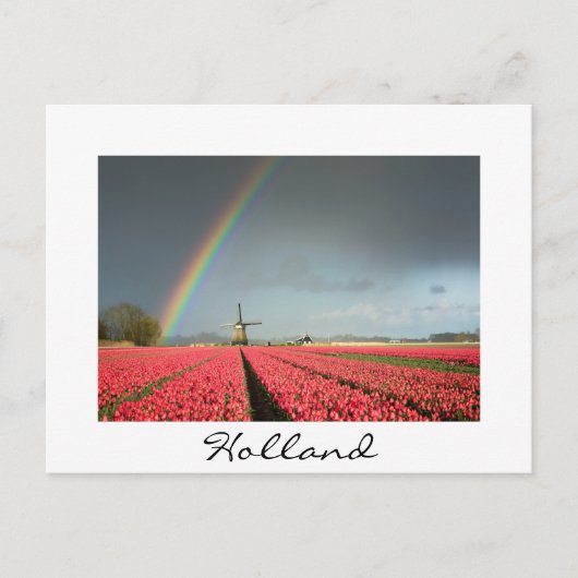 Carte Postale Arc-en-ciel, tulipes et moulin à vent en Hollande  (Devant)