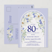 Carte Postale Arc floral Bohème bleu blanc pour fête d'anniversa (Devant / Derrière)