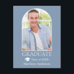 Carte Postale Arc moderne Casquette Dusty Blue Graduation<br><div class="desc">Cadre photo Arc moderne - Photo Faire-part Postcard - Dusty Blue - Graduation Cap</div>
