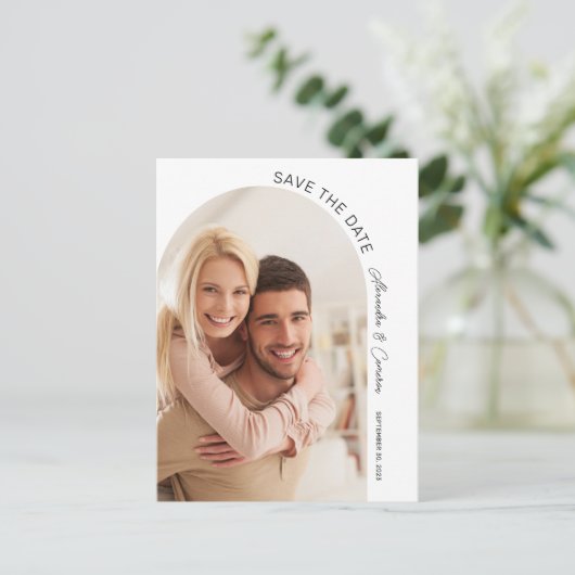 Carte Postale Arc Moderne Élégant Script Photo Enregistrer La Da (Debout devant)