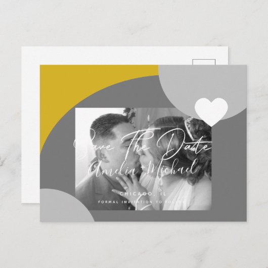 Carte Postale Arc moderne photo gris jaune Enregistrer la date (Devant / Derrière)