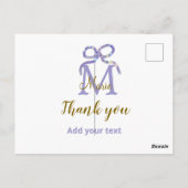 Carte Postale Arc pailleté violet ajouter nom lettre monogramme (Dos)
