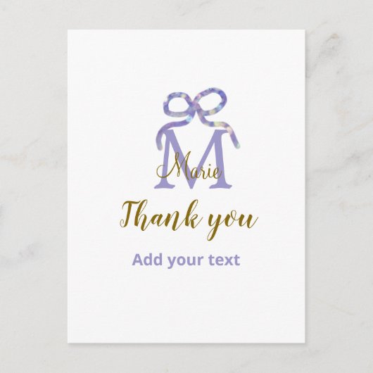 Carte Postale Arc pailleté violet ajouter nom lettre monogramme (Devant)