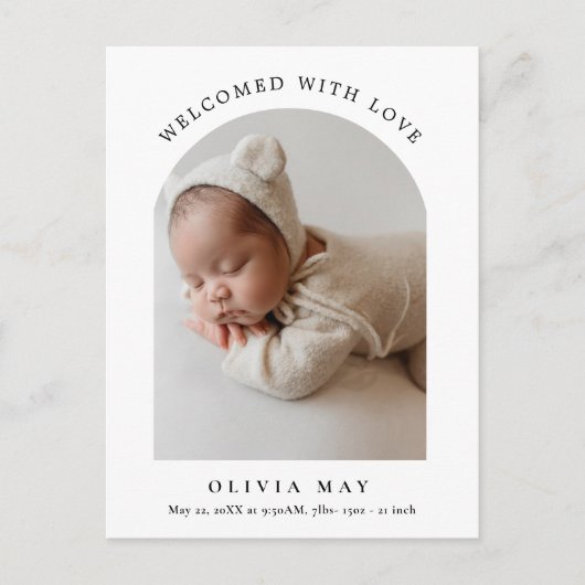 Carte Postale Arc photo simple moderne Nouveau Merci bébé (Devant)