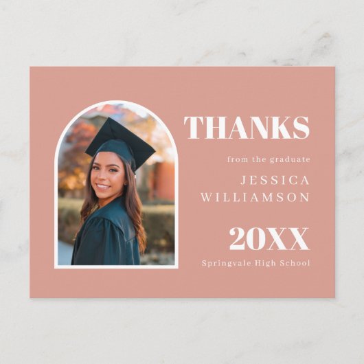 Carte Postale Arc rose Merci de graduation photo moderne (Devant)