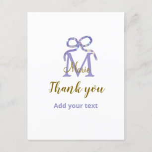 Carte Postale Arc violet pailleté ajouter nom lettre monogramme 