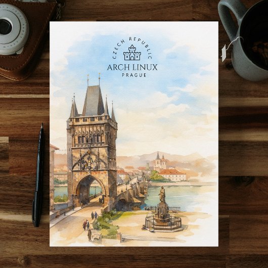 Carte Postale Arch Linux, Prague, République tchèque | Aquarell