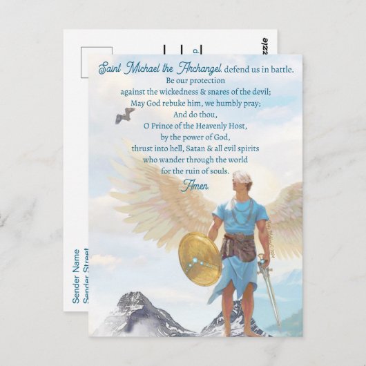 Carte Postale Archange Michael Protection Courage Prière bleue (Devant / Derrière)