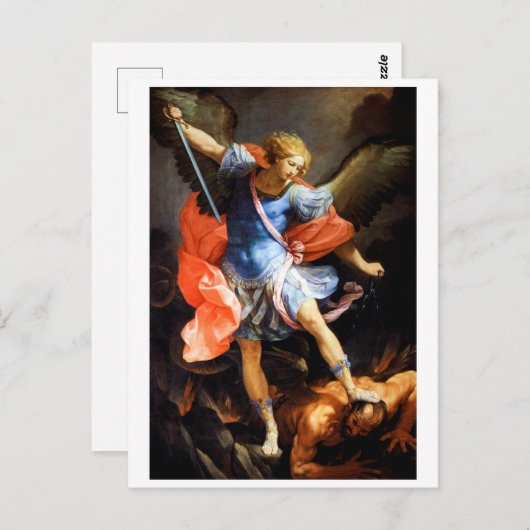 Carte Postale Archangel Michael piétine Satan, Guido Reni (Devant / Derrière)