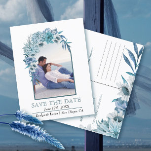 Carte Postale Arche à fleurs bleues et mariage de automne feuill