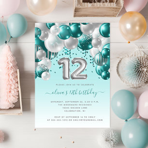 Carte Postale Arche de ballons sarcelle argent 12e anniversaire